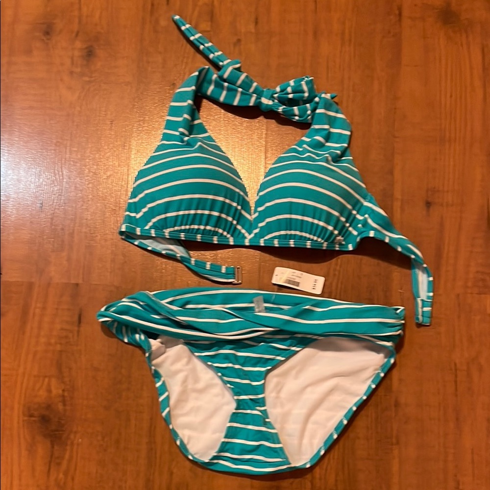 La Vie en Rose Aqua teal striped bikini (new)